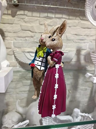 Sarılan Tavşan Çift Biblo