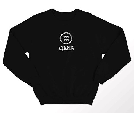 PROSPETTIVA KADIN SİYAH OVERSIZE KALIN İÇİ POLARLI KOVA BURCU / AQUARIUS YAZILI SWEATSHIRT