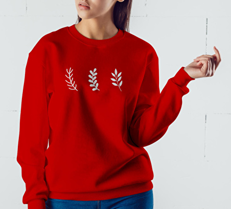 PROSPETTIVA KADIN KIRMIZI OVERSIZE KALIN İÇİ POLARLI YAPRAK / LEAF SYMBOL SWEATSHIRT