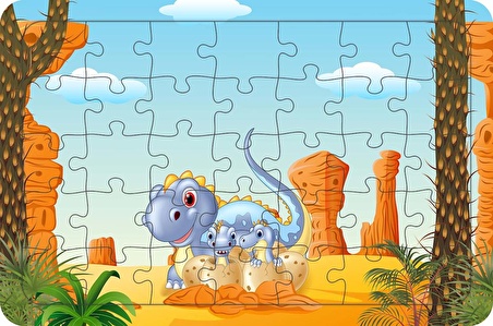 Anne Ve Bebek Dinozorlar 35 Parça Ahşap Çocuk Puzzle Yapboz Model 2