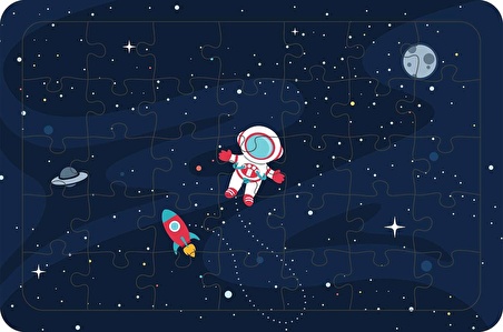 Uzay Mekiği Ve Astronot 35 Parça Ahşap Çocuk Puzzle Yapboz