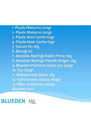 Blueden Ramazan Paketi Kumanya Erzak Gıda Yardım Kolisi 13 Parça 94 nolu Paket