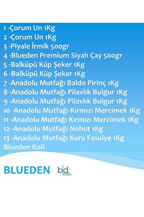 Blueden Ramazan Paketi Kumanya Erzak Gıda Yardım Kolisi 13 Parça 106 nolu Paket
