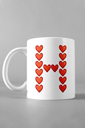 Sevgililer Gününe Özel Sevgiliye Hediye Kalpli H Harfi Baskılı Kupa Bardak, Çay-Kahve-Çorba Kupası
