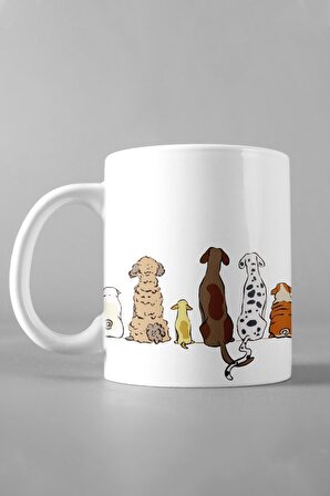 Arkası Dönük Sevimli Köpekler Tasarım Baskılı Kupa Bardak, Çay-Kahve-Çorba Kupası
