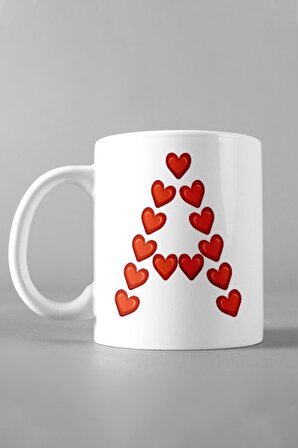 Sevgililer Gününe Özel Sevgiliye Hediye Kalpli A Harfi Baskılı Kupa Bardak, Çay-Kahve-Çorba Kupası