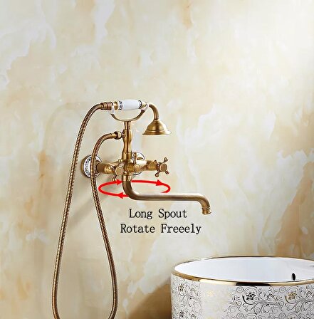 Antika Nostaljik Sıcak ve Soğuk Banyo Armatürü Duş Bataryası El Duşu Seti