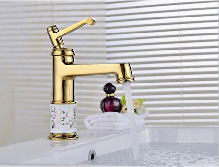 Gold Sıcak ve Soğuk Tezgah Üstü Monteli Altın Retro Banyo Lavabo Bataryası