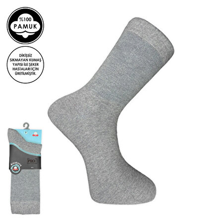 Pro Çorap Şeker (Diyabetik) Sıkmayan Pamuk Erkek Çorabı Gri (16408-R4)