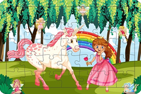 Unicorn Ve Prenses 35 Parça Ahşap Çocuk Puzzle Yapboz