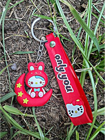 Ay Üstünde Oturan Anime Anahtarlık Kırmızı Ay Kuromi Sanrio Karakter Anahtarlık Çanta Ve Cüzdan Süsü-ANAHTARLIK59