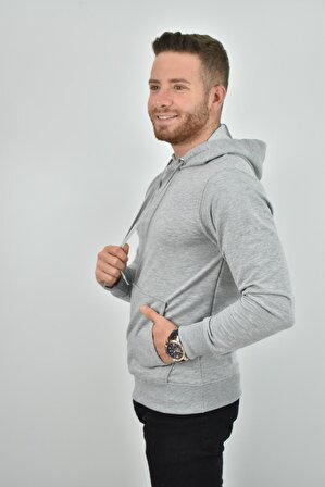 ZİDAN 4657-1 BÜYÜK BEDEN KAPŞONLU SWEATSHIRT- KANGURU CEPLİ BASİC - GRİ