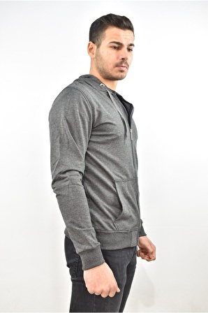 ZİDAN 4647-1 İKİ İPLİK BATTAL KAPŞONLU FERMUARLI KANGURU CEP SWEAT TSHIRT - ANTRASİT