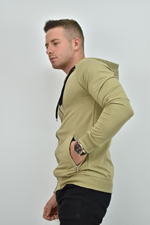 ZİDAN 4647-1 İKİ İPLİK BATTAL KAPŞONLU FERMUARLI KANGURU DAR KESİM CEP SWEATSHIRT