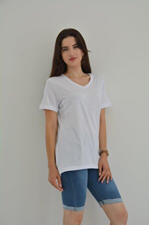 Zidan Zdn12 V Yaka kadın Yırtmaçlı Tişört