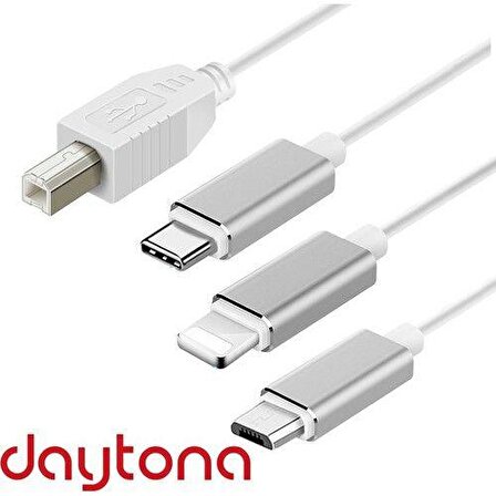 Daytona ADS-501 3ın1 USB B To Micro-Lightning-Type-C Telefon Bilgisayar Tablet Için Piyano Mıdı Org Elektrikli Piyano Konnektörü Çevirici Otg Kablo