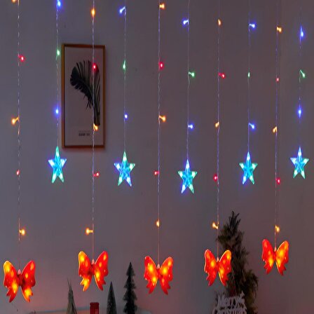 Yıldız, Kurdela Renkli Yılbaşı Parti Dekorasyon Işıklandırmaları, Saçak Perde LED Işık, Noel Süsleri