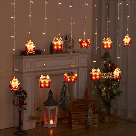 10 Noel Figürü Yılbaşı Parti Dekorasyon Işıklandırmaları, Saçak Perde LED Işık,Noel Ağacı Süsleri