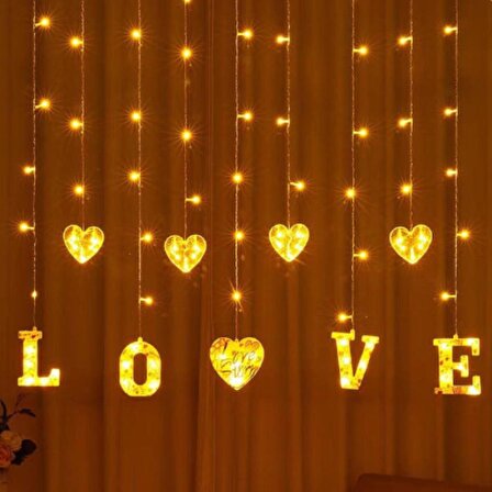 Kalp Love Günışığı Yılbaşı Parti Dekorasyon Işıklandırmaları, Saçak Perde LED Işık, Noel Süsleri