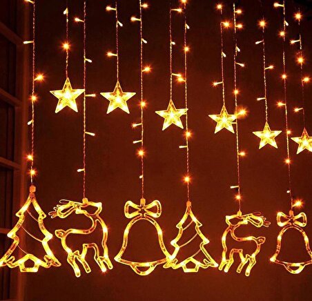 Yeni Yıl Çam Ağacı Geyik Çan Temalı Işık Zinciri, 3 Metre Fişli Perde LED Işık, Yılbaşı Ağacı Işığı