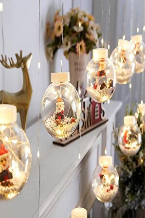 10 Top İçi Noel Baba Figürlü Yılbaşı LED Işıklandırması, Dekoratif Saçak Perde LED Aydınlatma Noel 