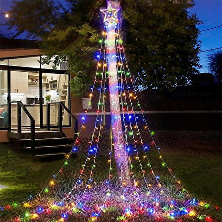 RGB Tepe Yıldızlı Güneş Enerjili Yılbaşı LED Işığı, Kumanda ve Animasyonlu Noel  Ağaç Duvar Işığı 