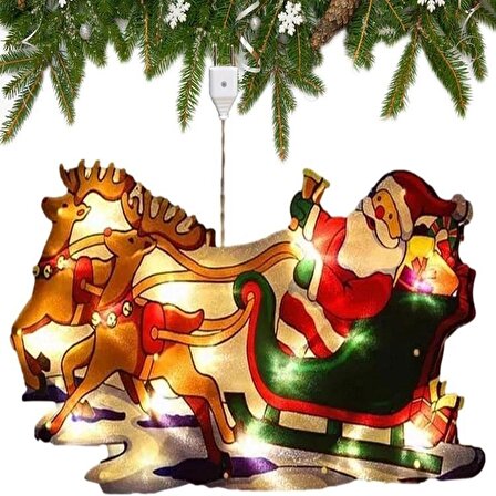 3D Noel Baba ve Geyikli Duvar Işığı, Fişli Ağaç Süsü, Günışığı Renkli Yılbaşı Noel Ev Dekoru Süsleme