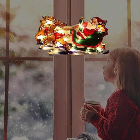 3D Noel Baba ve Geyikli Duvar Işığı, Fişli Ağaç Süsü, Günışığı Renkli Yılbaşı Noel Ev Dekoru Süsleme