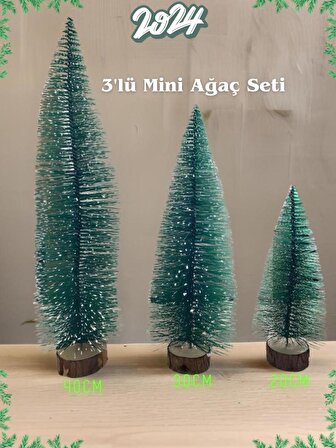 3'lü Yılbaşı Mini Masa Ağacı Seti, 40cm 30cm 20cm Kütük Yapay Noel Dekoratif Çam Ağacı, 3 Adet Ağaç 