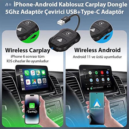 Coofbe Auto Car Play Ve Apple Car Play Dönüştürücü Carplay Dongle Kablosuz Apple Car Play Çevirici