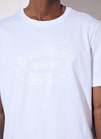 Brooks Brothers Bisiklet Yaka Beyaz Erkek T-Shirt BBSP23MTS021