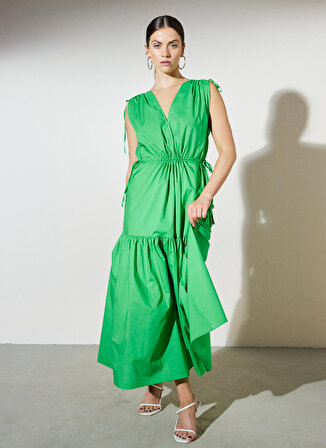 Brooks Brothers Yeşil Kadın V Yaka Kolsuz Elbise BBSP23FDR017