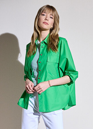 Brooks Brothers Normal Gömlek Yaka Düz Yeşil Kadın Gömlek BBSP23FSH013