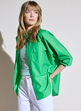 Brooks Brothers Normal Gömlek Yaka Düz Yeşil Kadın Gömlek BBSP23FSH013
