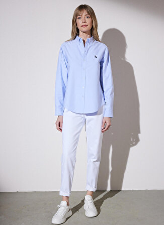 Brooks Brothers Normal Gömlek Yaka Düz Mavi Kadın Gömlek BBSP23FSH016