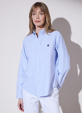 Brooks Brothers Normal Gömlek Yaka Düz Mavi Kadın Gömlek BBSP23FSH016