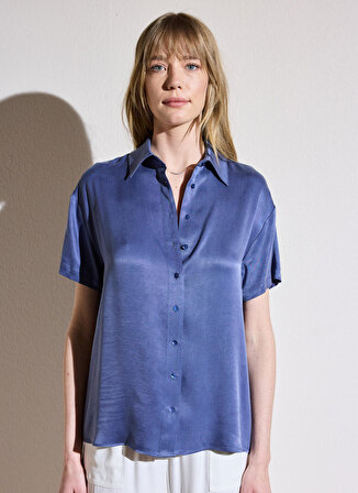 Brooks Brothers Normal Gömlek Yaka Düz Koyu Mavi Kadın Gömlek BBSP23FSH008
