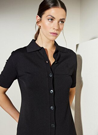 Brooks Brothers Gömlek Yaka Siyah Standart Kadın Elbise BBSP23FKD002