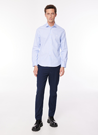 Brooks Brothers Slim Fit İtalyan Yaka Mavi Erkek Gömlek BBFW23MSH012