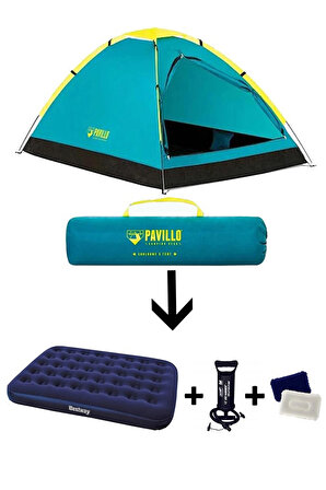 Lüks Pavillo Kamp Seti 2 Kişilik Çadır + Çift Kişilik Şişme Yatak + Pompa + 2 Yastık