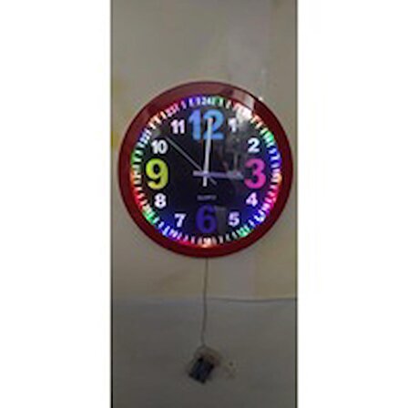 Ledli Işıklı Salon Ofis Duvar Saati Aplik Gece Lambası 36 Cm Metal Rengarenk