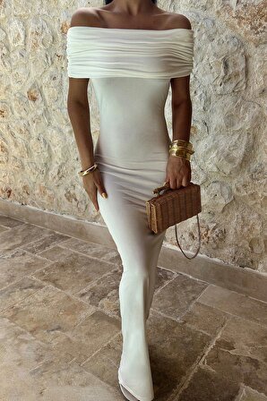 Beyaz Brunella Sırt Detaylı Elbise ATE-0984
