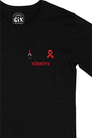 Paris 2024 Yaz Olimpiyatları Türkiye Cep Tasarım Baskılı Siyah Tişört