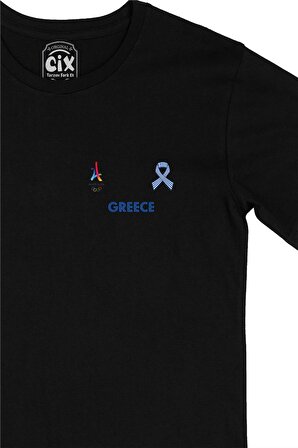 Paris 2024 Yaz Olimpiyatları Yunanistan Cep Tasarım Baskılı Siyah Tişört