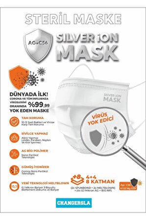 4 4 Katmanlı Gümüş Iyonlu 1 Paket 10 Adet Steril Cerrahi Maske