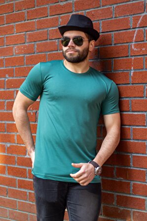 Yeşil Basic Rahat İnce Petek Kumaş Spor Erkek Tshirt 22ETSHPORT