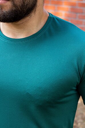 Yeşil Basic Rahat İnce Petek Kumaş Spor Erkek Tshirt 22ETSHPORT