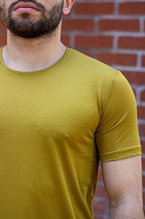 Koyu Sarı Basic Rahat İnce Petek Kumaş Spor Erkek Tişört 22ETSHPORT