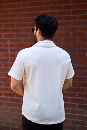 Beyaz Krep Kumaş İtalyan Kesim Rahat Erkek Gömlek 23EGMLCARP