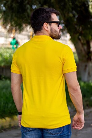 Erkek Sarı Rahat %100 Pamuk Ribana Kol Polo Yaka T-Shirt 24EPLYPOPE